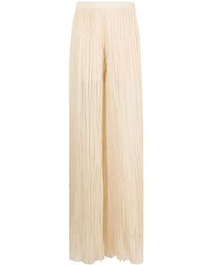 Alberta Ferretti Semi-Sheer Pleated Silk Trousers - Natural
