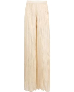 Alberta Ferretti Semi-Sheer Pleated Silk Trousers - Natural