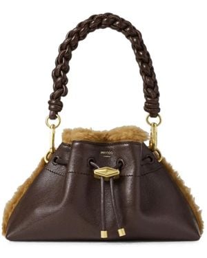 Jimmy Choo Cinch Shearling-Trim Shoulder Bag - Brown