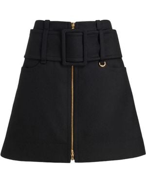 Patou Belted Zip-Front Mini Skirt - Black
