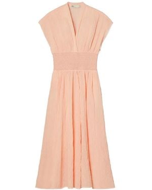 Tory Burch V-Neck Linen Dress - Pink