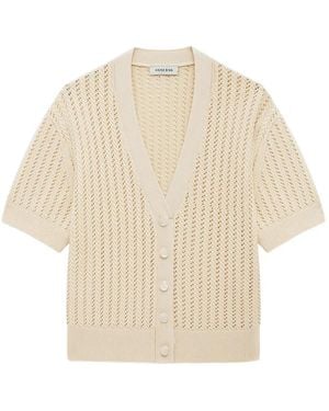 Anine Bing Flynne Open-Knit Short-Sleeve Cardigan - Natural
