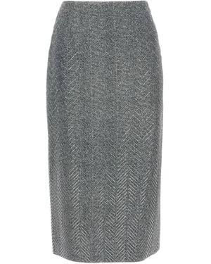 Ermanno Scervino Rhinestone-Embellished Herringbone Silk Midi Skirt - Grey