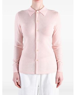 AURALEE Button-Up Polo-Collar Jumper - Pink