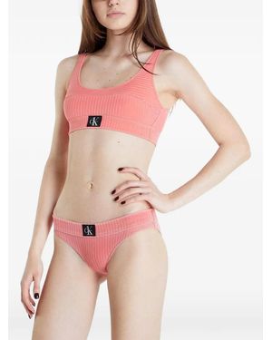 Calvin Klein Logo-Patch Bikini Bottoms - Pink