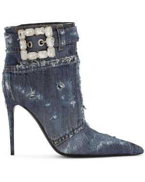 Dolce & Gabbana Verfraaide Enkellaarzen Met Denim Patchwork - Blauw