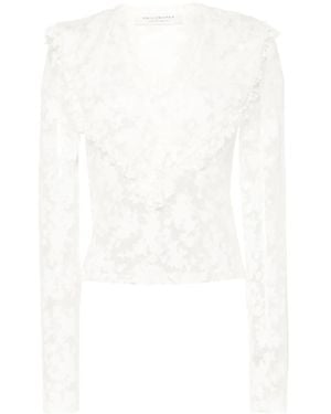 Philosophy Di Lorenzo Serafini Semi-Transparent Viscose Blouse With Floral Motif - White