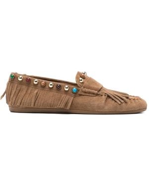 Bibi Lou Fringe-Trimmed Studded Loafers - White