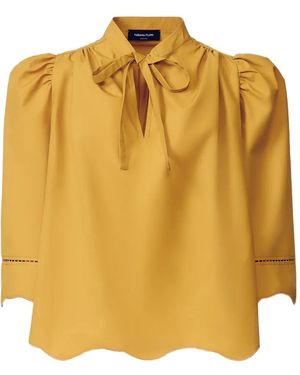 Fabiana Filippi Tie-Neckline Puffed Sleeve Top - Metallic