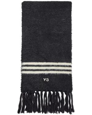 Y-3 Bufanda Con Flecos Y Detalle De Rayas - Negro