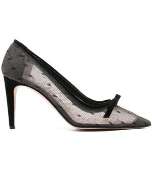 Red(V) Pointed-Toe Point D'Esprit Pumps - Black