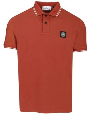 Stone Island Logo Patch Slim Polo Shirt - Red
