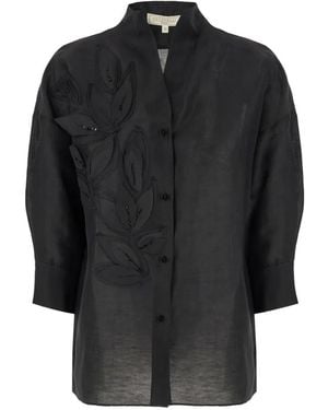 Antonelli Chemise À Sequins Et Applique Feuille - Noir