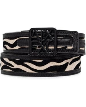 ARMANI EXCHANGE Zebra-Print Logo-Buckle Belt - Black