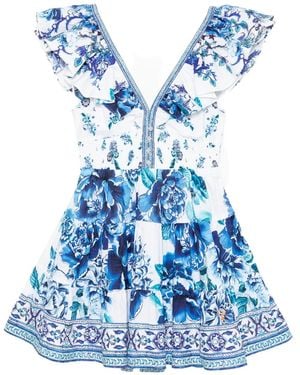 CAMILLA Neck frill tiered short dress - Blau