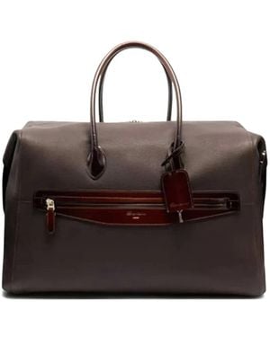 Santoni Sac De Voyage En Cuir À Anse Sur Le Dessus - Brown
