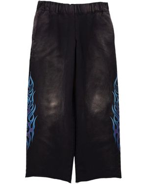 KAMIYA Flame-Print Distressed Pants - Black