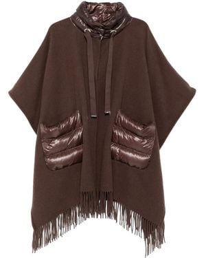 Herno Quilted-Pocket Fringe Poncho - Brown
