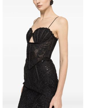 Nissa Exaggerated Hip Lace Midi Dress - Black