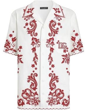 Dolce & Gabbana Hawaii Linen Shirt With Cutwork - White