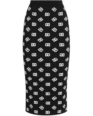 Dolce & Gabbana Slim Fit Logo Jacquard Pencil Skirt - Black