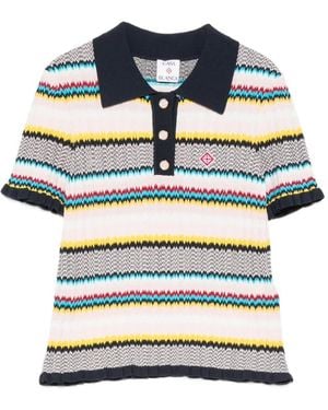 CASABLANCA Chevron-Knit Polo Top - Blue