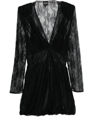 Just Cavalli Lace V-Neck Mini Dress - Black