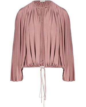 Saint Laurent Drawstring Gathered-Shoulder Blouse - Pink