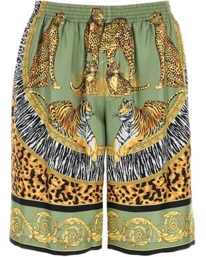 Versace Printed Silk Bermuda Shorts - Yellow