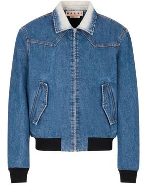 Marni Denim Bomber Jacket With Degradé Collar - Blue