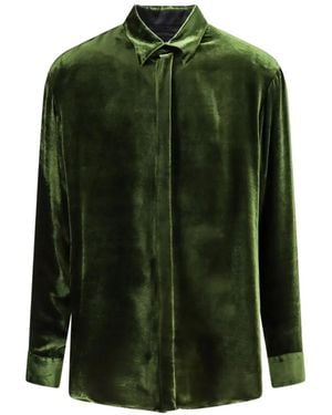 Giorgio Armani Velvet Concealed-Front Shirt - Green