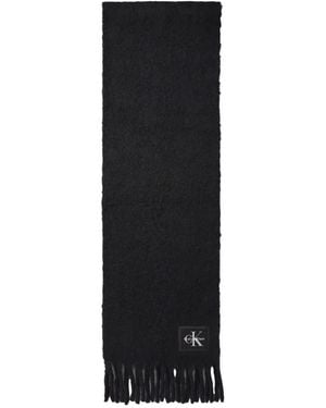 Calvin Klein Logo-Patch Fringed Scarf - Black