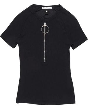 Acne Studios Zip Short-Sleeve Top - Black
