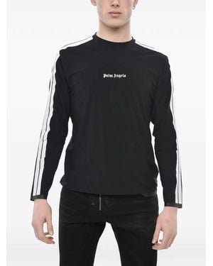 Palm Angels Logo-Print Side-Stripe T-Shirt - Black