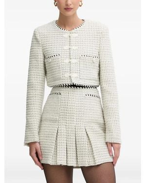 Bardot Florine Woven-Texture Cropped Jacket - White