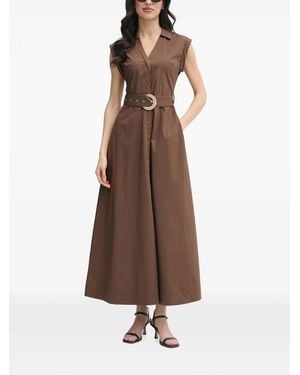 GAUDI Belted V-Neck Midi Dress - Brown