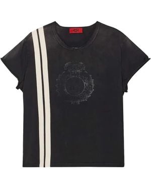 424 Stripe-Detail Crest-Print T-Shirt - Black