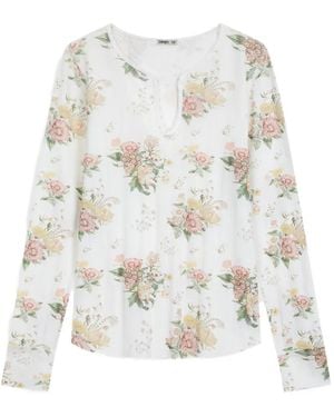 OPEN YY Top floral con cuello henley - Blanco