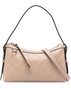 Gucci Small Gg-Embossed Leather Tote Bag - Natural