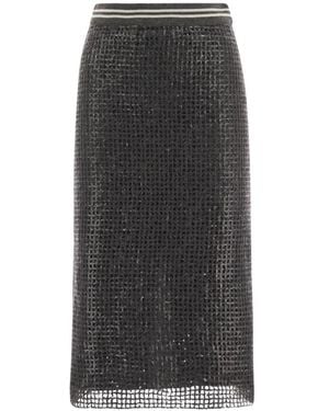 Brunello Cucinelli Gonna Midi Con Paillettes - Nero