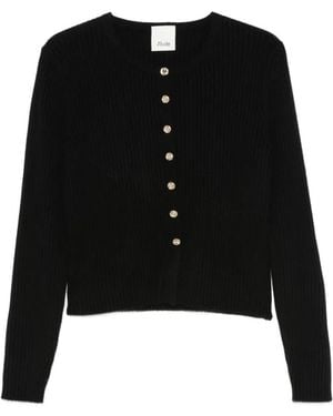 Allude Ribbed-Knit Button-Up Cardigan - Black