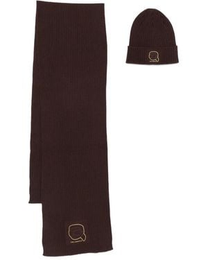 KARL LAGERFELD Ribbed Beanie Scarf - Brown