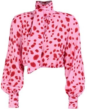 ROWEN ROSE Bow Neck Dalmatian-Pattern Blouse - Red