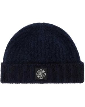 Stone Island N100009 Ribbed Baby Alpaca-Blend Beanie - Blue