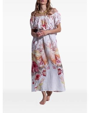 FOLIE DU LIN Eleis Floral-Print Off-The-Shoulder Maxi Dress - White