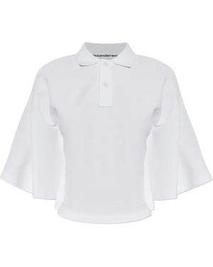 Alexander Wang Logo-Embroidered Flared-Sleeve Polo Shirt - White