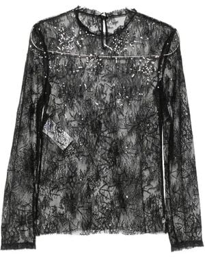 Alberta Ferretti Sequin-Embellished Lace Top - Grey