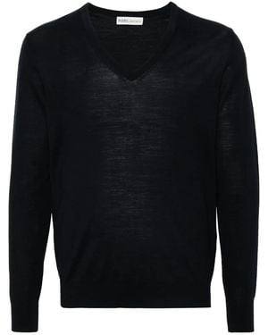 MODES GARMENTS V-Neck Merino Wool Sweater - Blue