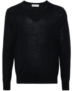 MODES GARMENTS V-Neck Merino Wool Jumper - Blue