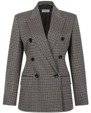 Max Mara Houndstooth-Pattern Double-Breasted Blazer - Gray